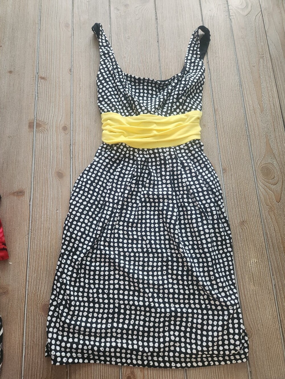 Polka Dot dress with Yellow Waistband Womans Medium